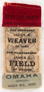 WEAVER & FIELD PEOPLE'S PARTY OMAHA, NE 1892 SINGLE DAY EVENT RIBBON.