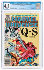 OFFICIAL HANDBOOK OF THE MARVEL UNIVERSE #9 SEPTEMBER 1983 CGC 4.5 VG+.