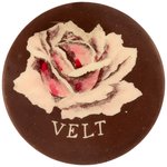 ROOSEVELT ROSE "VELT" HAND TINTED REAL PHOTO REBUS BUTTON UNLISTED IN HAKE.