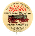 "THE PEKIN LIGHT RUNNING WAGON" RARE BUTTON FROM HAKE COLLECTION & CPB.