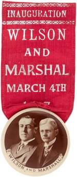 "WILSON AND MARSHALL" RARE JUGATE BUTTON SUSPENDED FROM 1917 INAUGURAL RIBBON.