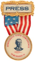 WILSON 1916 WISCONSIN "DEMOCRATIC STATE CONFERENCE" RIBBON BADGE.