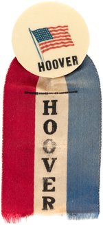 "HOOVER" AMERICAN FLAG BUTTON AND PATRIOTIC RIBBON.