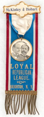 McKINLEY & HOBART "LOYAL REPUBLICAN LEAGUE BRIGHTON" NEW YORK JUGATE RIBBON BADGE.