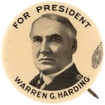 "FOR PRESIDENT WARREN G. HARDING" 1920 PORTRAIT BUTTON UNLISTED IN HAKE.