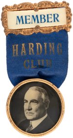 "HARDING CLUB" SCARCE 1920 RIBBON BADGE W/REAL PHOTO CELLO PORTRAIT.