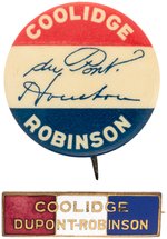 "COOLIDGE DUPONT ROBINSON" PAIR OF DELAWARE COATTAIL BADGES.