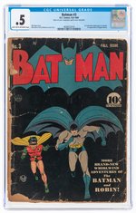 BATMAN #3 FALL 1940 CGC 0.5 POOR (FIRST CATWOMAN IN COSTUME).