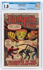 FANTASTIC FOUR #8 NOVEMBER 1962 CGC 1.8 GOOD- (FIRST PUPPET MASTER & ALICIA MASTERS).