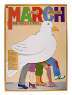 BEAUTIFULLY COLORED AND HUMOROUS PEACE DOVE "MARCH FOR PEACE & JUSTICE" POSTER.