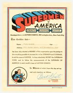 SUPERMAN "SUPERMEN OF AMERICA" 1948 CLUB CERTIFICATE.