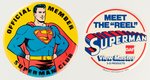 SUPERMAN 1966 CLUB AND VIEWMASTER RETAILER BUTTON PAIR.