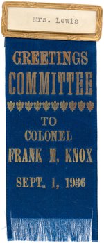 "GREETINGS COMMITTEE TO COLONEL FRANK M. KNOX" SINGLE DAY EVENT RIBBON.