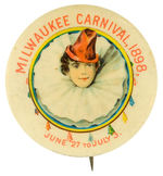 RARE AND CHOICE COLOR “MILWAUKEE CARNIVAL, 1898” BUTTON.