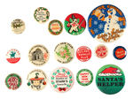 CHRISTMAS WITHOUT SANTA BUTTONS BUT WITH CARROT-NOSED SNOWMAN AND MANY OTHERS.