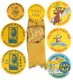 "CALIFORNIA STATE FAIR SACRAMENTO" COLLECTION OF SEVEN BUTTONS FROM 1940s-1950s.