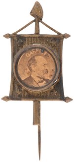 "GARFIELD" SCARCE 1880 LIBERTY CAP BANNER STICKPIN BADGE.