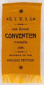 WOMEN'S SUFFRAGE ASSOCIATION 1894 ITHACA, NEW YORK CONVENTION RIBBON.