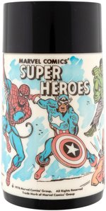 MARVEL COMICS' SUPER HEROES UNUSED METAL LUNCHBOX WITH THERMOS.