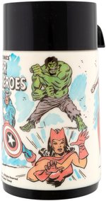 MARVEL COMICS' SUPER HEROES UNUSED METAL LUNCHBOX WITH THERMOS.