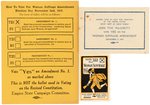 SUFFRAGE NEW YORK 1915 TRIO INCLUDING POSTER STAMP, HANDBILL AND PALM CARD.