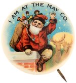 SANTA WITH TWO REINDEER BUTTON "I AM AT THE MAY CO."