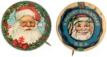 TWO EARLY CANADIAN ISSUED SANTA CLAUS BUTTONS WITH TWO-BARRED CROSS OF TUBERCULOSIS ASSN.