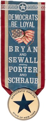 BRYAN, SEWALL, PORTER & SCHRAUB 1896 NEW YORK COATTAIL RIBBON BADGE.