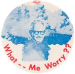 ANTI-GOLDWATER "WHAT ME WORRY??" ATOMIC BOMB BUTTON HAKE #2125.