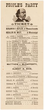 BUTLER & WEST "PEOPLE'S PARTY TICKET" 1884 MASSACHUSETTS PORTRAIT BALLOT.