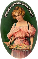 POCKET MIRROR W/SUPERB COLOR DEPICTION OF YOUNG WOMAN SELLING ADAMS' PEPSIN TUTTI FRUTTI (GUM).