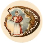 POCKET MIRROR WITH LADY SERVING MULTI-LAYER CAKE MADE WITH  DUNHAMS COCONUT C. 1905.