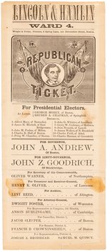LINCOLN 1860 MASSACHUSETTS BALLOT WITH PORTRAIT AND PARADE TORCHES.