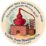 POCKET MIRROR "UNCLE SAM DISTILLING CO. FT. SMITH ARK." C. 1910.