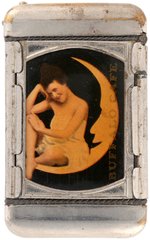 MATCHSAFE FOR KENTUCKY "BUFFALO CAFE" W/WOMAN SEATED ON CRESCENT MOON W/PROFILE FACE.