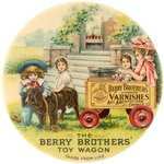 POCKET MIRROR CLASSIC IN HIGH GRADE SHOWING "THE BERRY BROTHERS' TOY WAGON" C. 1900.