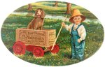 POCKET MIRROR W/YOUNG FARM BOY, HIS DOG AND BERRY BROTHERS VARNISH WAGON C. 1905.