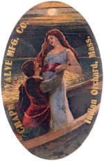 POCKET MIRROR WITH ROMANTIC COUPLE IN BOAT ON MOONLIT LAKE FOR MASS. VALUE MFG. CO.