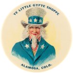 POCKET MIRROR WITH RARE UNCLE SAM IMAGE FROM ALAMOSA, COLO. "YE LITTLE GYFTE SHOPPE".