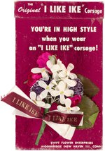 EISENHOWER "I LIKE IKE" CORSAGE ON ORIGINAL ADVERTISING CARD.
