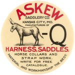 ASKEW SADDLERY CO. KANSAS CITY MO. C. 1900 LARGE BUTTON WITH COMPANY NAME REBUS.