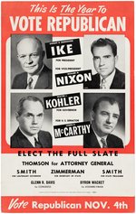 IKE, NIXON, KOHLER AND McCARTHY WISCONSIN CAMPAIGN POSTER.
