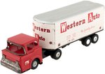 WESTERN AUTO LINEMAR JAPAN FRICTION TIN TRUCK AND TRAILER IN BOX.