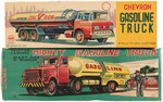 CHEVRON AND SHELL GASOLINE JAPAN FRICTION TIN TRUCK PAIR IN BOXES.