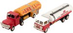 CHEVRON AND SHELL GASOLINE JAPAN FRICTION TIN TRUCK PAIR IN BOXES.