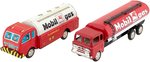 MOBIL GASOLINE JAPAN FRICTION LARGE TIN TRUCK PAIR IN BOXES.