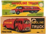 MOBIL & GENERIC GASOLINE JAPAN FRICTION SMALL TIN TRUCK PAIR IN BOXES.