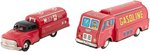 MOBIL & GENERIC GASOLINE JAPAN FRICTION SMALL TIN TRUCK PAIR IN BOXES.