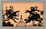 ROOSEVELT CHASING HOOVER FROM US CAPITOL REVERSE PAINTED GLASS PANEL.