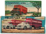 OVERLAND FREIGHT TRANSPORT VAN JAPAN FRICTION TIN TRUCK PAIR IN BOXES.